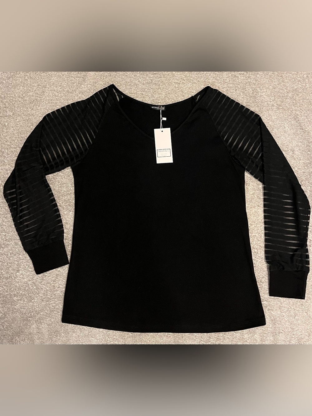 New Miholl Black Long-Sleeve Sheer Stripe Sleeve Top M